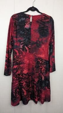 Picadilly Canada A-Line Dress SMALL Red Black Textured Floral Velvet Whimsygoth